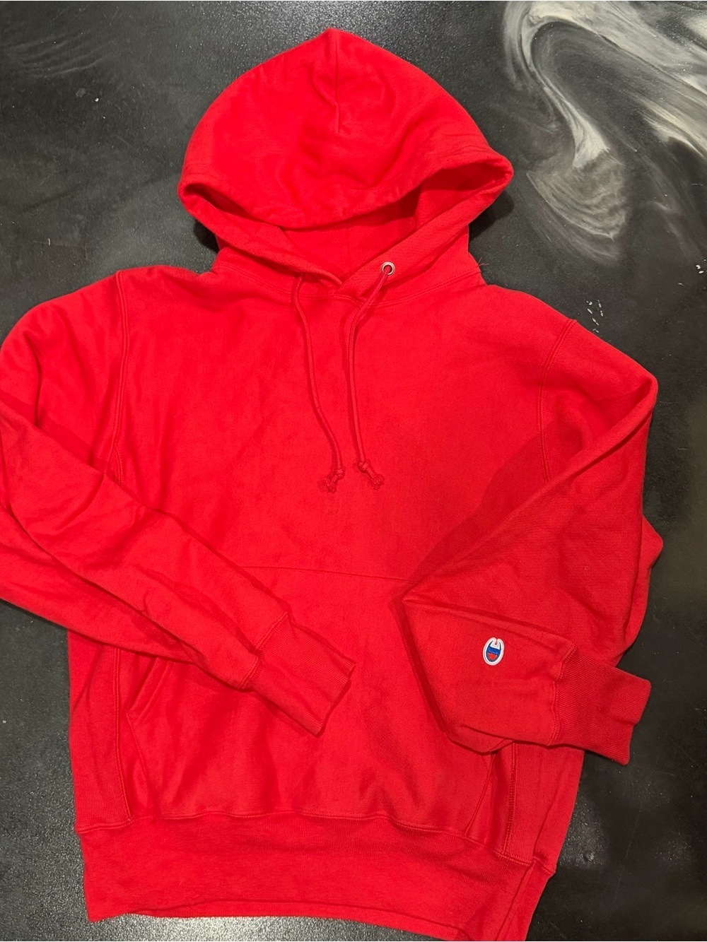 Champion Red Hooded Sweatshirt with Small Logo